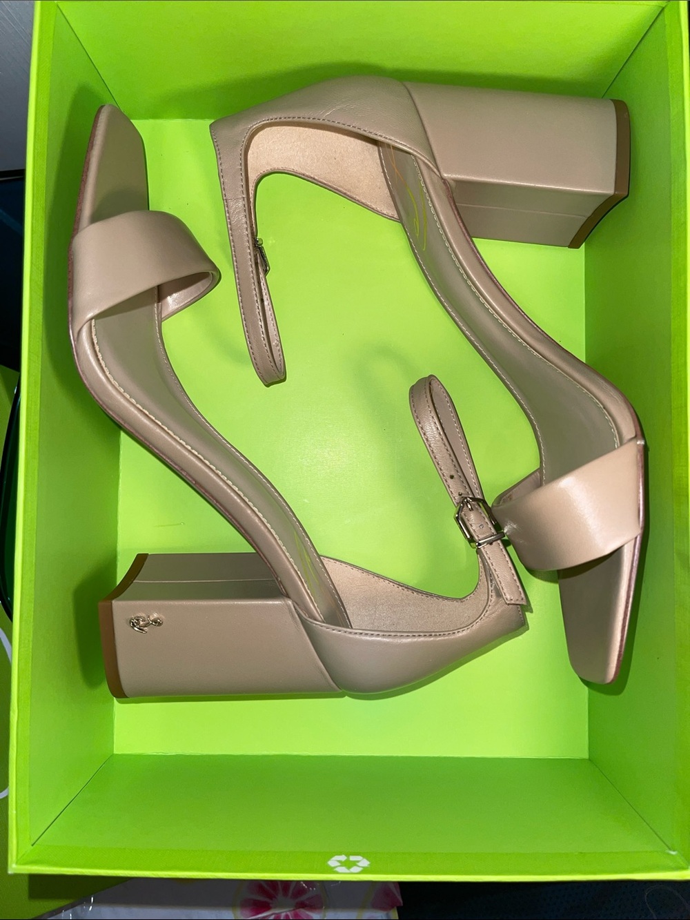 Sam Edelman Daniella Ankle Strap Beige Leather Block Heel Sandals NWT 10.5 40.5 - Picture 11 of 11